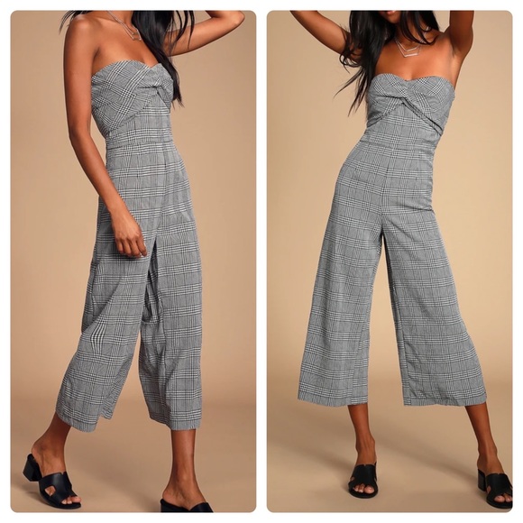 Lulus Pants - Lulus Julianne Black Gingham Twist-Front Culotte Jumpsuit